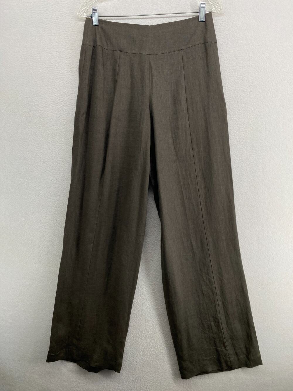 SARAH PACINI Pants 4 100% Linen Full Length Straight Trouser Gray Italy